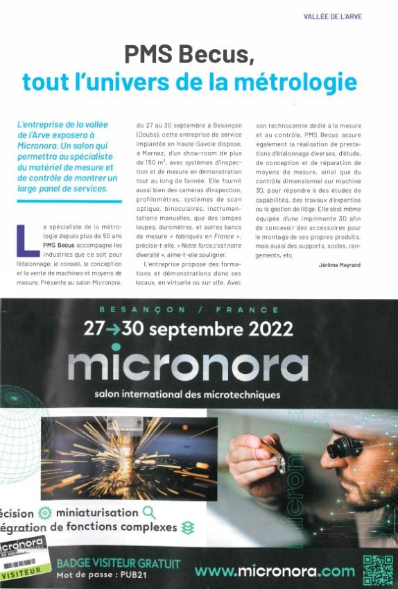 Article de presse PMS BECUS au salon Micronora par machines production