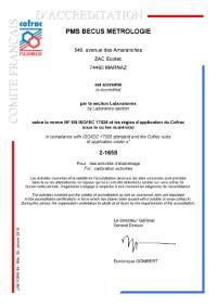 PMS BECUS Métrologie : Certificat d’accréditation COFRAC n°2 1658
