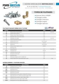 PMS BECUS Métrologie : Types de filetage DIN, AFNOR, unifiés, américain, anglais, spéciaux