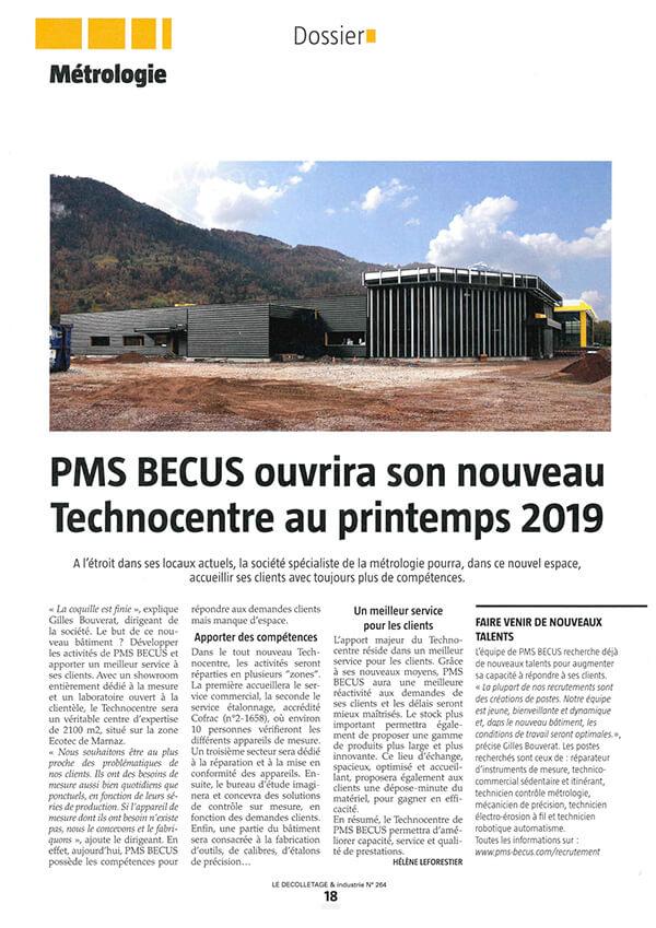 PMS BECUS ouvrira son nouveau Technocentre au printemps 2019 - Article de presse : le Décolletage et Industrie