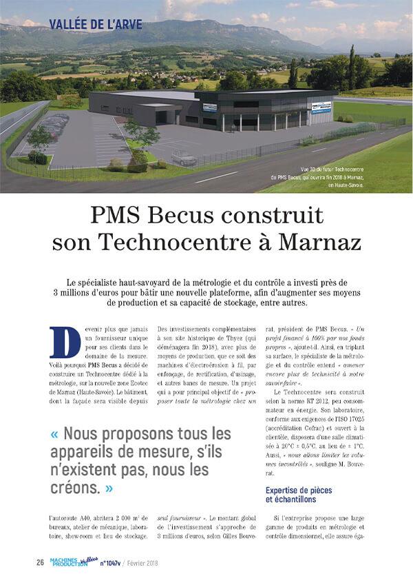 PMS BECUS construit sont Technocentre à Marnaz - Article de presse : Machines Production Vallées