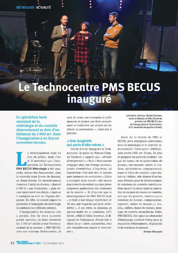 Le Technocentre PMS BECUS inauguré - Article de presse : Machines Production