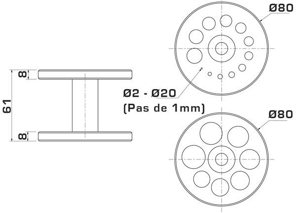 Table à trous exemple et mise en situation avec comparateur pour bridage sur pièces à collerettes ou épaulées