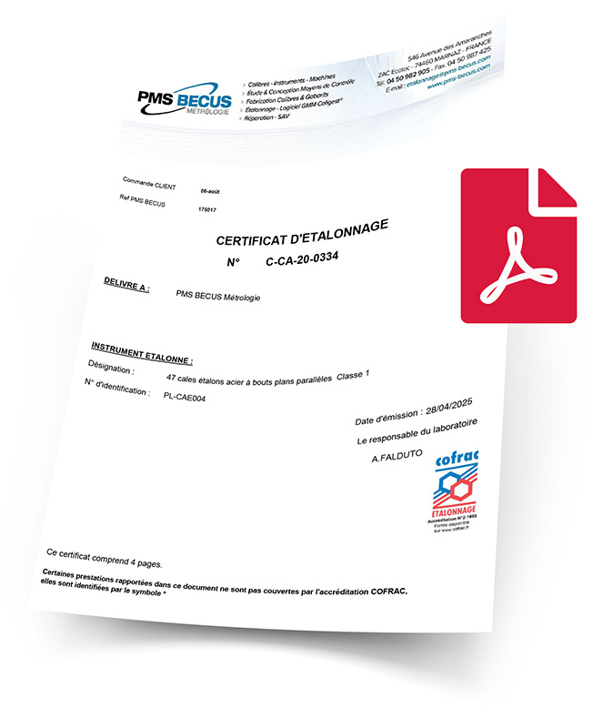 Certificat d'étalonnage PDF