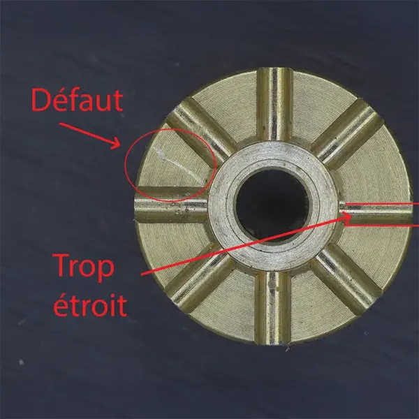 Inspection visuelle d’un composant usiné endommagé avec microscope 3D ProteQ VISO pour détection de non-conformités