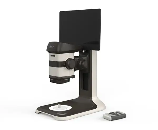 Microscope stéréo numérique 3D ProteQ VISO observant un composant métallique de précision